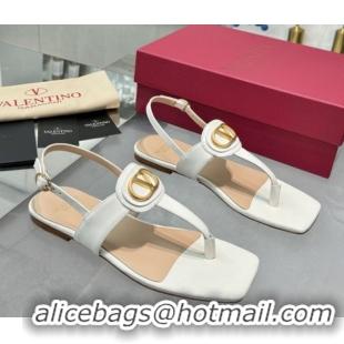 Hot Style Valentino Vlogo Signature Flat Thong Sandals in Calfskin White 0902055