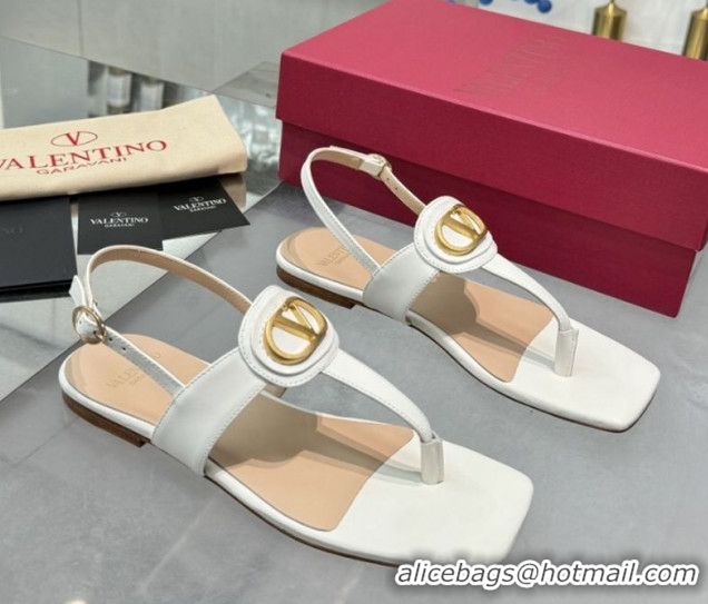 Hot Style Valentino Vlogo Signature Flat Thong Sandals in Calfskin White 0902055