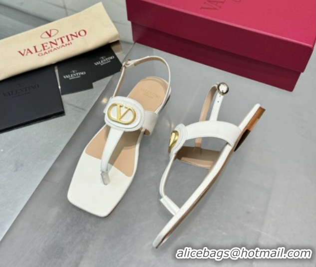 Hot Style Valentino Vlogo Signature Flat Thong Sandals in Calfskin White 0902055