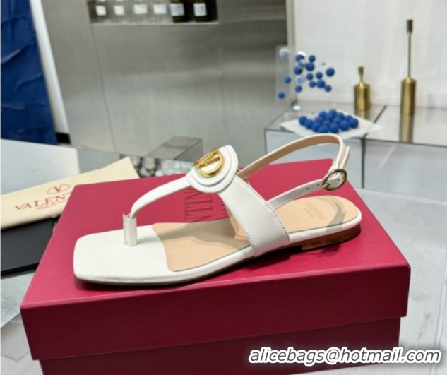 Hot Style Valentino Vlogo Signature Flat Thong Sandals in Calfskin White 0902055