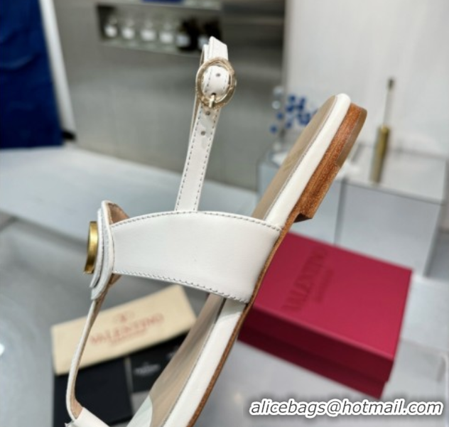 Hot Style Valentino Vlogo Signature Flat Thong Sandals in Calfskin White 0902055