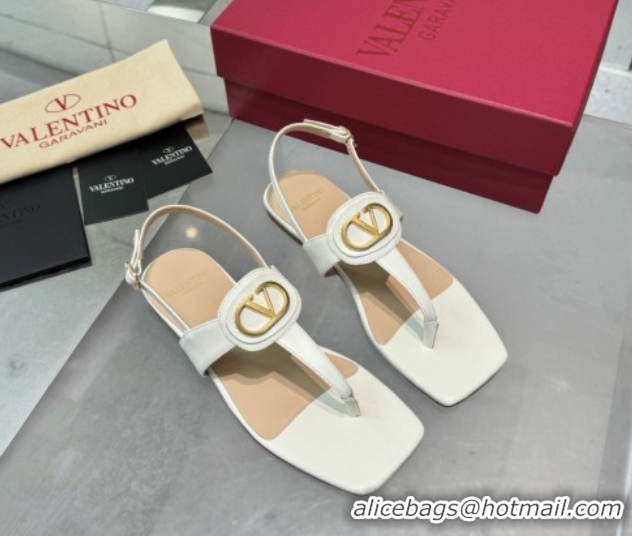 Hot Style Valentino Vlogo Signature Flat Thong Sandals in Calfskin White 0902055