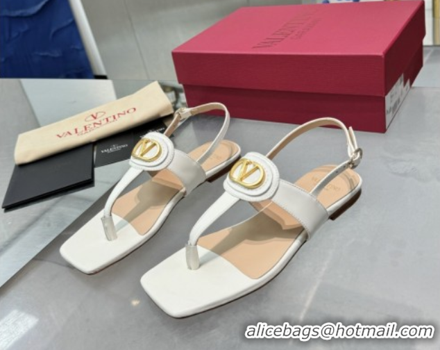 Hot Style Valentino Vlogo Signature Flat Thong Sandals in Calfskin White 0902055