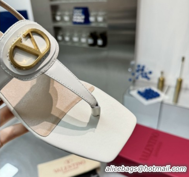 Hot Style Valentino Vlogo Signature Flat Thong Sandals in Calfskin White 0902055