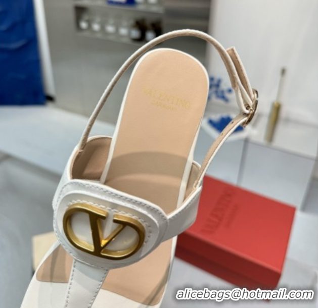 Hot Style Valentino Vlogo Signature Flat Thong Sandals in Calfskin White 0902055
