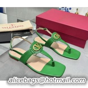 Best Grade Valentino Vlogo Signature Flat Thong Sandals in Calfskin Green 0902057