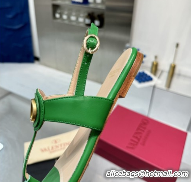 Best Grade Valentino Vlogo Signature Flat Thong Sandals in Calfskin Green 0902057