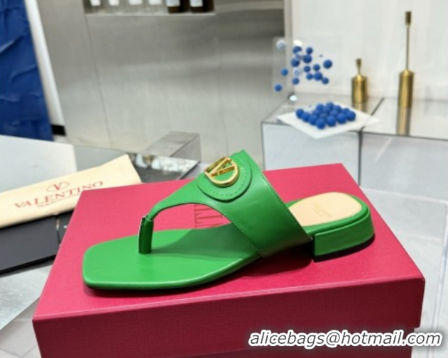 Low Cost Valentino Vlogo Signature Flat Thong Slides Sandal in Calfskin Green 0902059