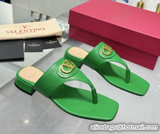 Low Cost Valentino Vlogo Signature Flat Thong Slides Sandal in Calfskin Green 0902059