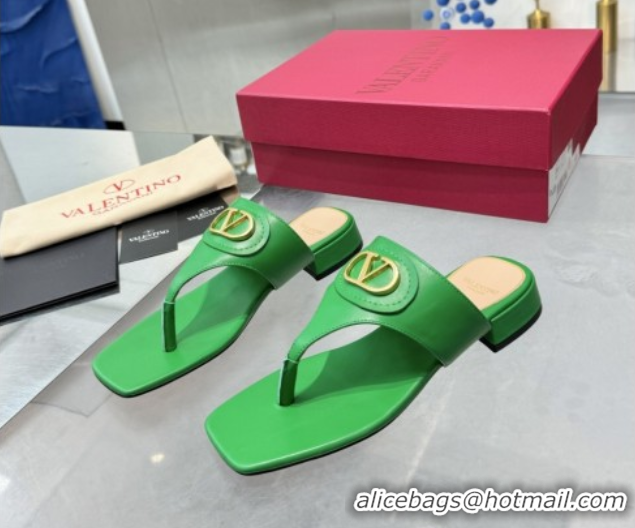 Low Cost Valentino Vlogo Signature Flat Thong Slides Sandal in Calfskin Green 0902059