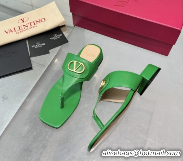 Low Cost Valentino Vlogo Signature Flat Thong Slides Sandal in Calfskin Green 0902059