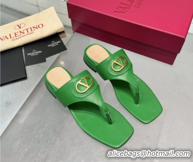 Low Cost Valentino Vlogo Signature Flat Thong Slides Sandal in Calfskin Green 0902059