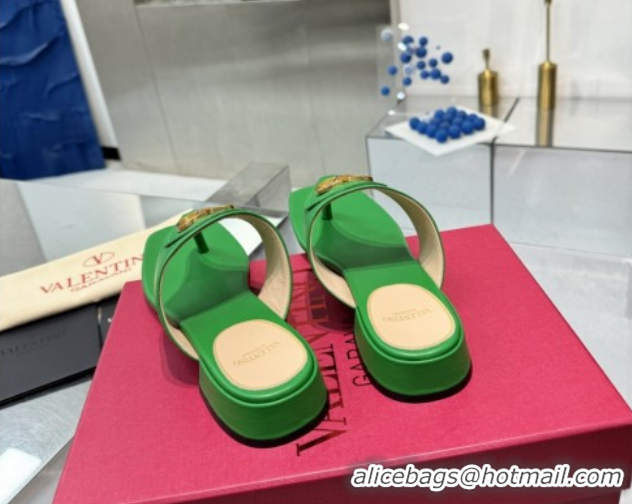 Low Cost Valentino Vlogo Signature Flat Thong Slides Sandal in Calfskin Green 0902059