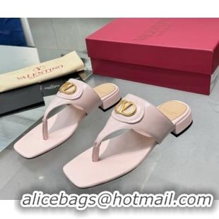 Pretty Style Valentino Vlogo Signature Flat Thong Slides Sandal in Calfskin Light Pink 0902061