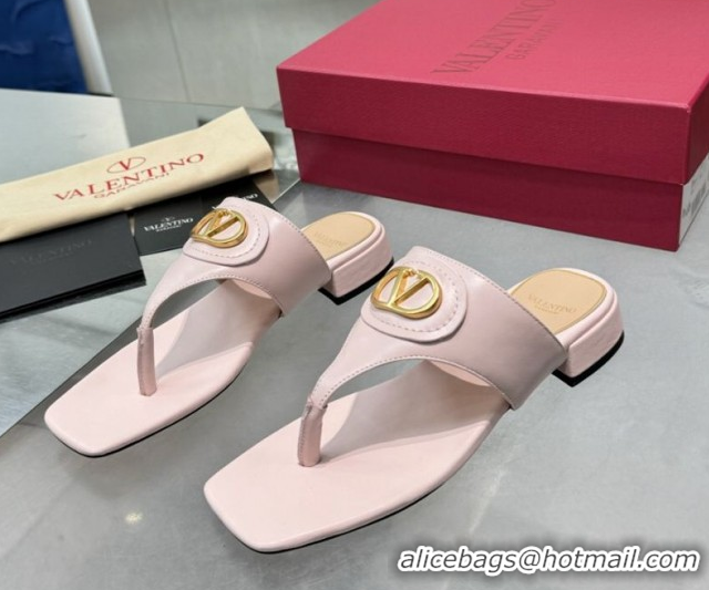Pretty Style Valentino Vlogo Signature Flat Thong Slides Sandal in Calfskin Light Pink 0902061