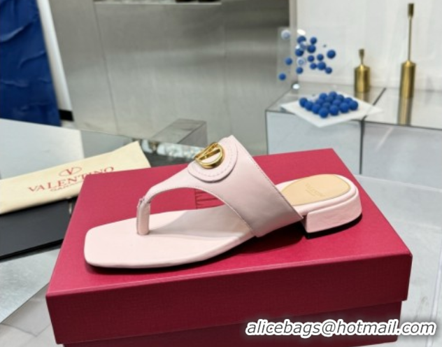 Pretty Style Valentino Vlogo Signature Flat Thong Slides Sandal in Calfskin Light Pink 0902061