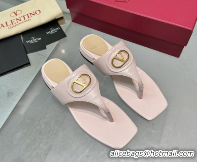 Pretty Style Valentino Vlogo Signature Flat Thong Slides Sandal in Calfskin Light Pink 0902061