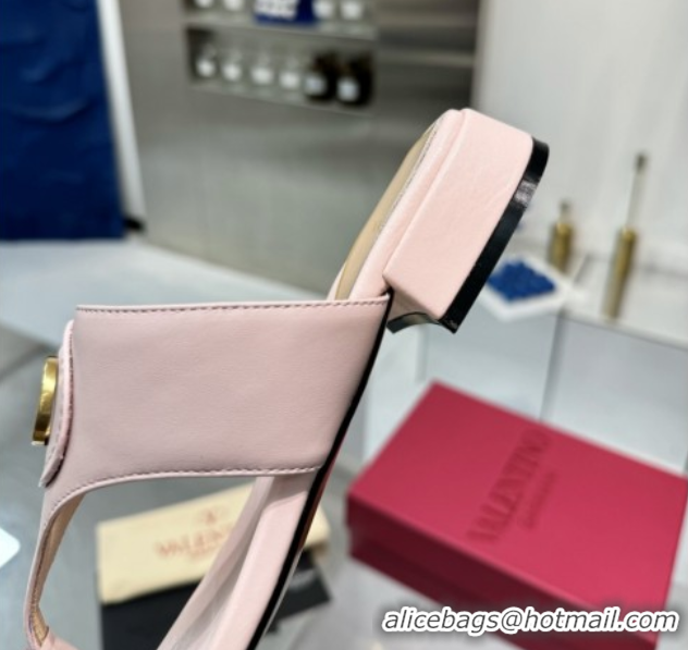 Pretty Style Valentino Vlogo Signature Flat Thong Slides Sandal in Calfskin Light Pink 0902061