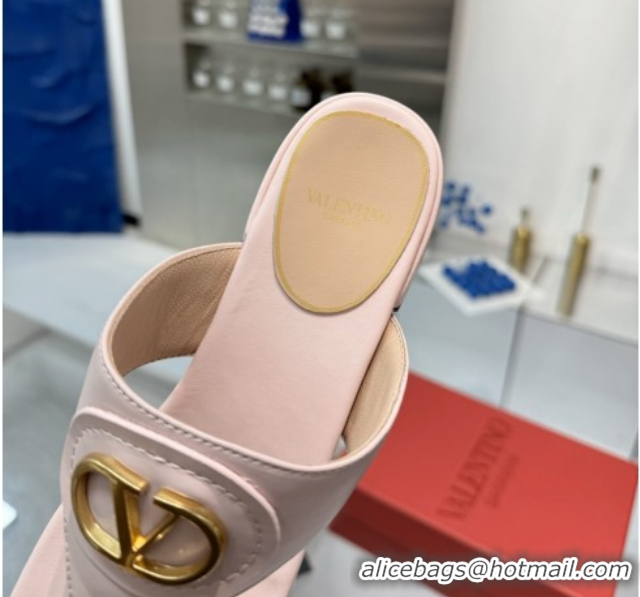 Pretty Style Valentino Vlogo Signature Flat Thong Slides Sandal in Calfskin Light Pink 0902061