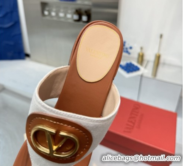 Best Product Valentino Vlogo Signature Flat Thong Slides Sandal in Canvas and Leather Brown 0902062
