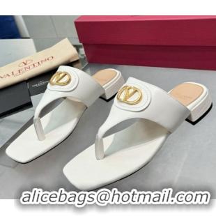 Popular Style Valentino Vlogo Signature Flat Thong Slides Sandal in Calfskin White 0902063