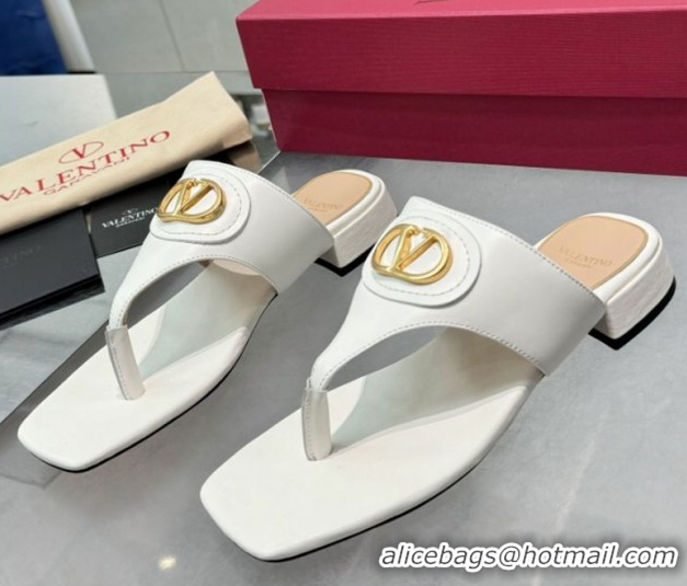 Popular Style Valentino Vlogo Signature Flat Thong Slides Sandal in Calfskin White 0902063