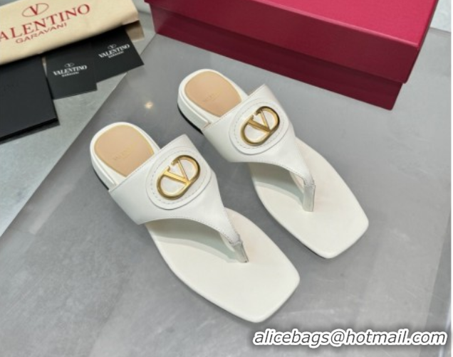 Popular Style Valentino Vlogo Signature Flat Thong Slides Sandal in Calfskin White 0902063