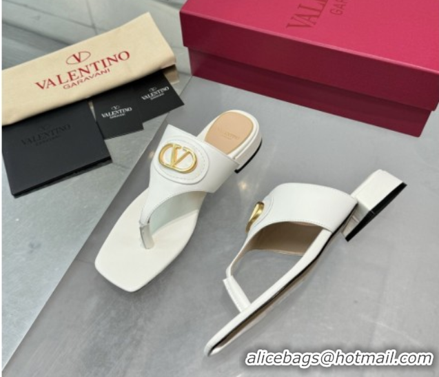 Popular Style Valentino Vlogo Signature Flat Thong Slides Sandal in Calfskin White 0902063
