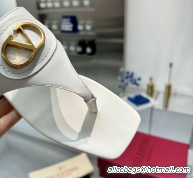 Popular Style Valentino Vlogo Signature Flat Thong Slides Sandal in Calfskin White 0902063