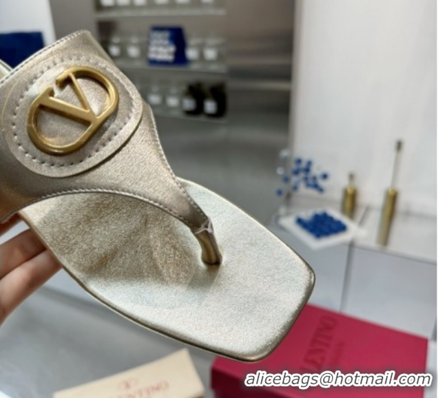 Discount Fashion Valentino Vlogo Signature Flat Thong Slides Sandal in Calfskin Gold 0902064