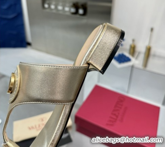 Discount Fashion Valentino Vlogo Signature Flat Thong Slides Sandal in Calfskin Gold 0902064