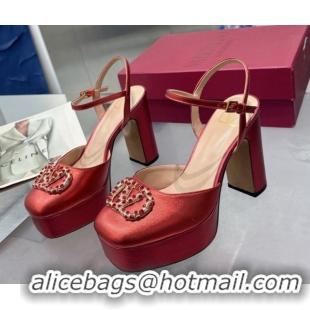 Top Design Valentino Vlogo Signature Platform Pumps 11cm with Strass in Laminated Nappa Leather Red 0902065