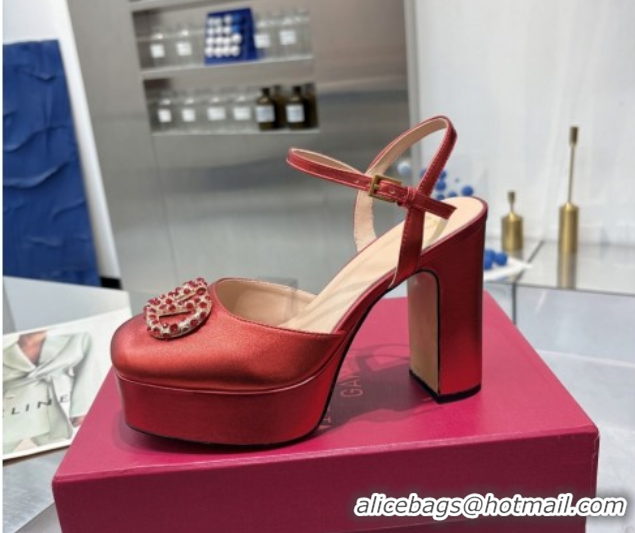 Top Design Valentino Vlogo Signature Platform Pumps 11cm with Strass in Laminated Nappa Leather Red 0902065