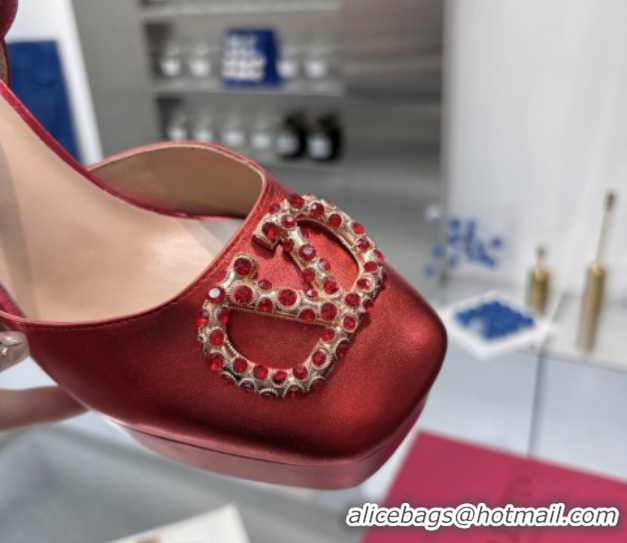 Top Design Valentino Vlogo Signature Platform Pumps 11cm with Strass in Laminated Nappa Leather Red 0902065