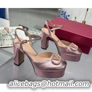 Good Looking Valentino Vlogo Signature Platform Pumps 11cm with Strass in Laminated Nappa Leather Pink 0902067