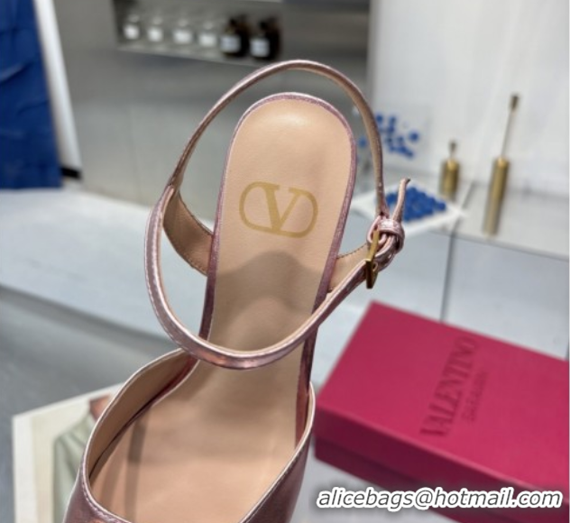 Good Looking Valentino Vlogo Signature Platform Pumps 11cm with Strass in Laminated Nappa Leather Pink 0902067