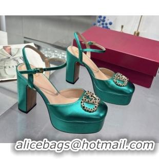 Buy Luxury Valentino Vlogo Signature Platform Pumps 11cm with Strass in Laminated Nappa Leather Green 0902070