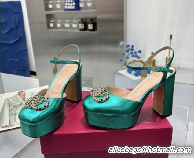 Buy Luxury Valentino Vlogo Signature Platform Pumps 11cm with Strass in Laminated Nappa Leather Green 0902070