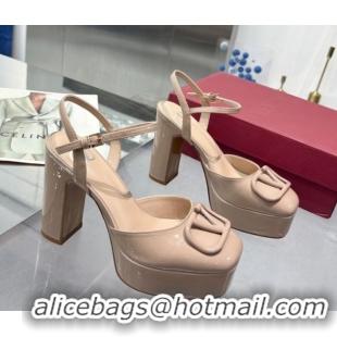 Pretty Style Valentino Vlogo Signature Platform Pumps 11cm in Patent Leather Nude 0902072
