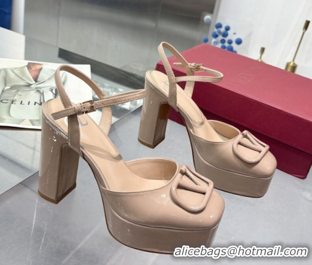 Pretty Style Valentino Vlogo Signature Platform Pumps 11cm in Patent Leather Nude 0902072