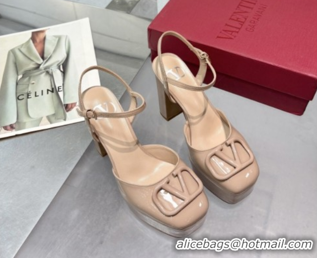 Pretty Style Valentino Vlogo Signature Platform Pumps 11cm in Patent Leather Nude 0902072