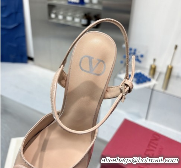 Pretty Style Valentino Vlogo Signature Platform Pumps 11cm in Patent Leather Nude 0902072