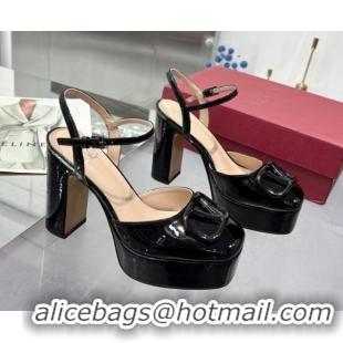 Perfect Valentino Vlogo Signature Platform Pumps 11cm in Patent Leather Black 0902073