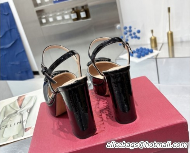 Perfect Valentino Vlogo Signature Platform Pumps 11cm in Patent Leather Black 0902073