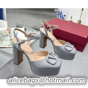 Good Quality Valentino Vlogo Signature Platform Pumps 11cm in Patent Leather Grey 0902074