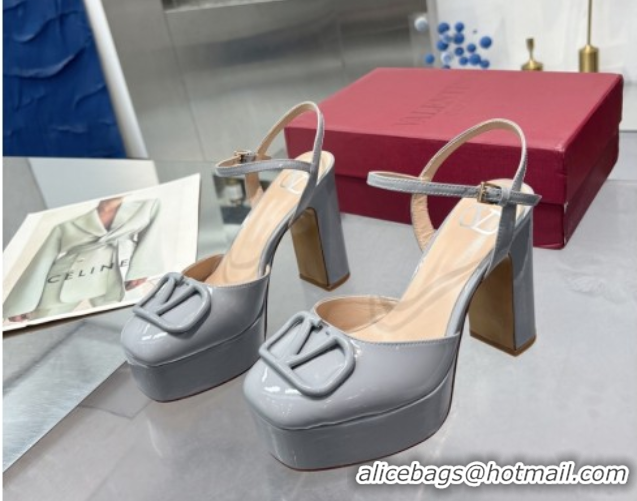 Good Quality Valentino Vlogo Signature Platform Pumps 11cm in Patent Leather Grey 0902074