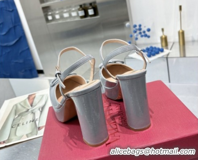Good Quality Valentino Vlogo Signature Platform Pumps 11cm in Patent Leather Grey 0902074