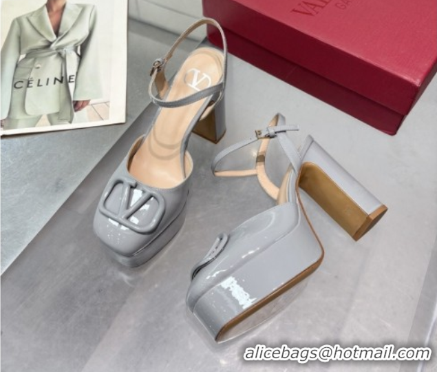 Good Quality Valentino Vlogo Signature Platform Pumps 11cm in Patent Leather Grey 0902074