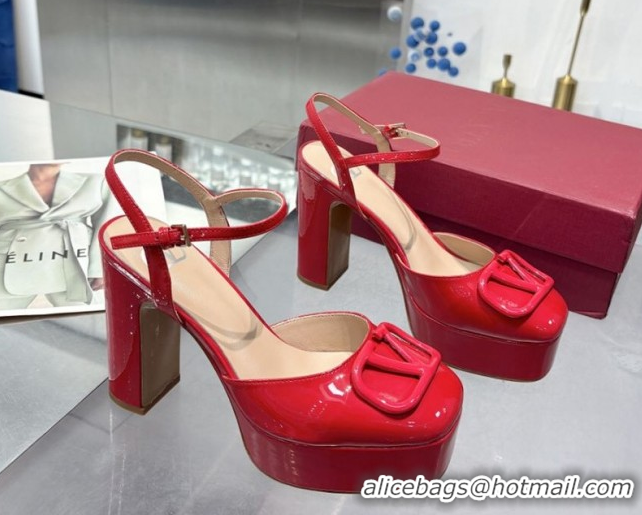 Purchase Valentino Vlogo Signature Platform Pumps 11cm in Patent Leather Red 0902075