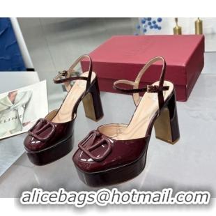 Top Grade Valentino Vlogo Signature Platform Pumps 11cm in Patent Leather Dark Burgundy 0902076